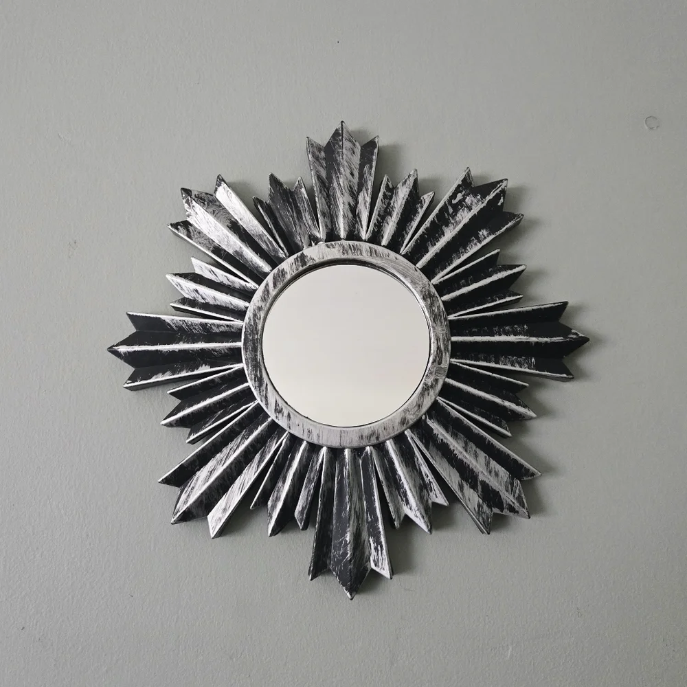 Silver & Black Geometric Sun Modern Mirror